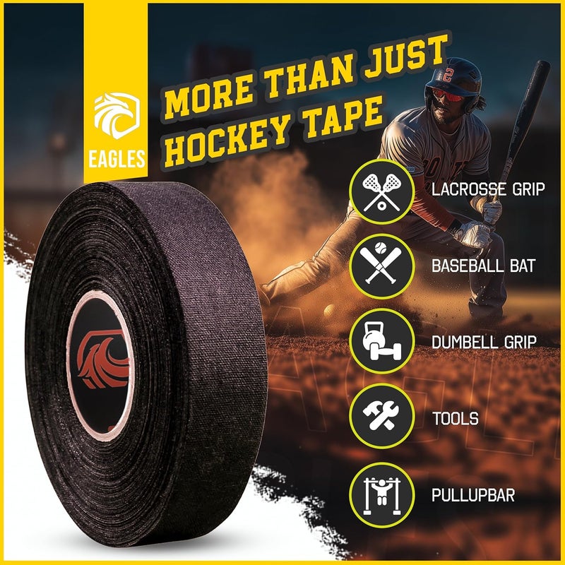 Eagle's Hockey Tape Multipurpose Cloth Tape Roll for Lacrosse Baseball & Softball Bats, Rackets, Pullup Bars, Gardening Tools, Easy Tear Over Grip - Multi Sport Handle Tape - Sports Gift (White) - Image 2